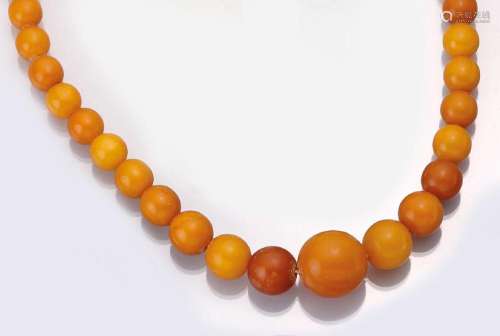 Necklace with amber, amber spheres in different colour shade...