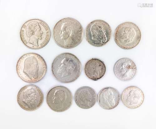 Lot 13 silver coins, Bavaria, comprised of: 1 x 5 Mark