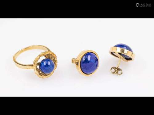 Lot 14 kt gold jewelry with lapis lazuli