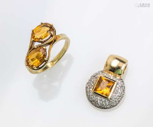 14 kt gold lot with citrines and diamonds