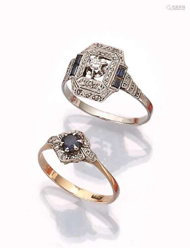 Lot rings with sapphire and diamonds