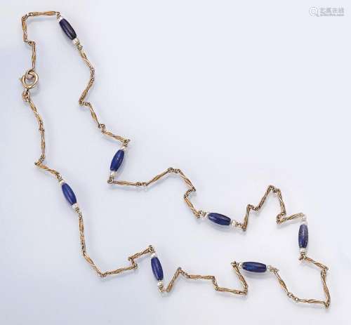 14 kt gold Art Nouveau necklace with lapis lazuli and orient...