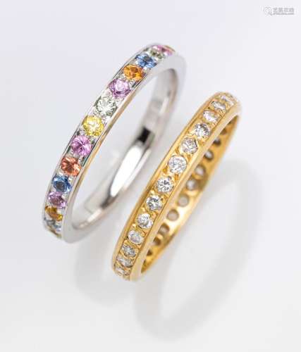 18 kt gold lot with coloured stones and diamonds