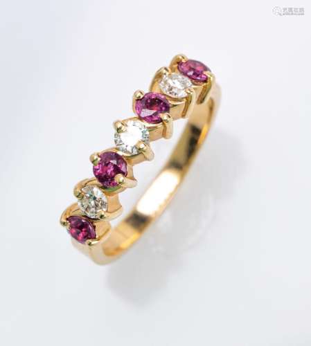 14 kt gold ring with rubies and brilliants, YG585/000, 4