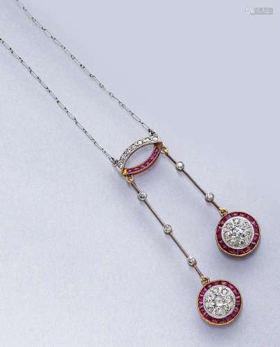 18 kt gold necklace with rubies and diamonds