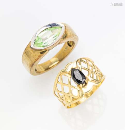 Lot 2 gold rings, YG 585/000 and YG 333/000