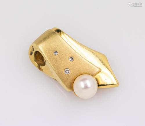 14 kt gold pendant with cultured pearl and brilliants
