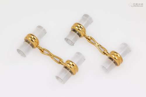 Pair of 18 kt gold cufflinks with rock crystal