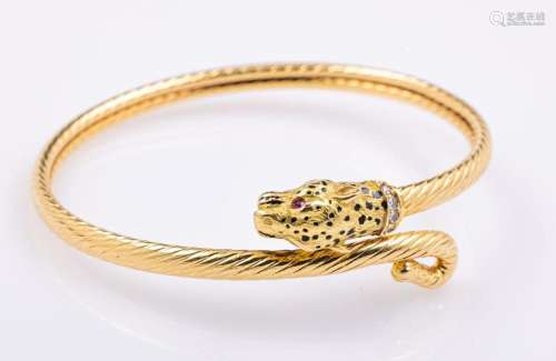 18 kt gold bangle with brilliants and rubies