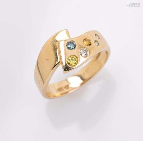 14 kt gold ring with colored brilliants