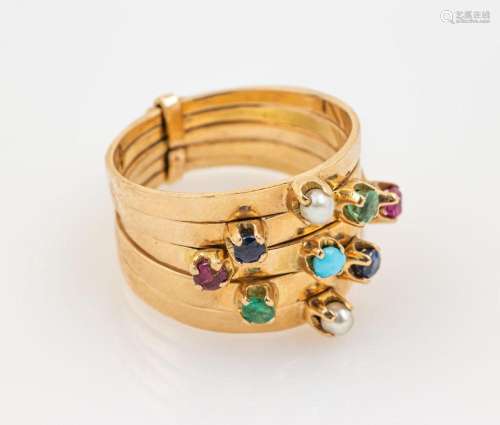 18 kt gold Allianzring with coloured stones