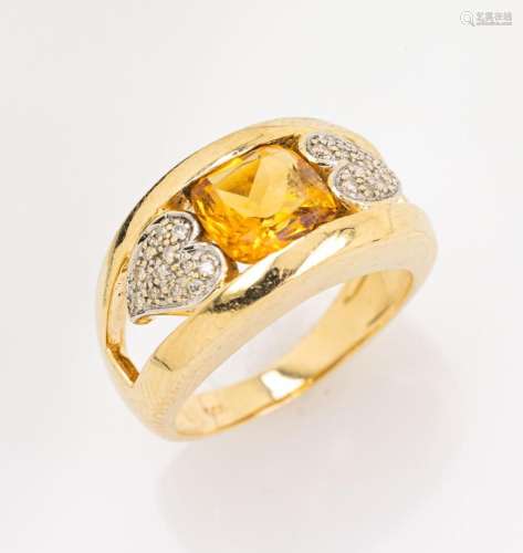 14 kt gold ring with citrine and diamonds