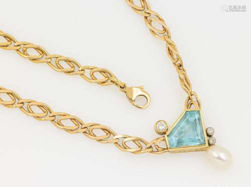 14 kt gold necklace with topaz, pearl and brilliants