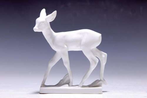figurine, Meissen, 20th c., fawn, white, 12.5 x 11