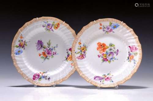 2 cake plates, KPM Berlin, polychrome painted,embossed