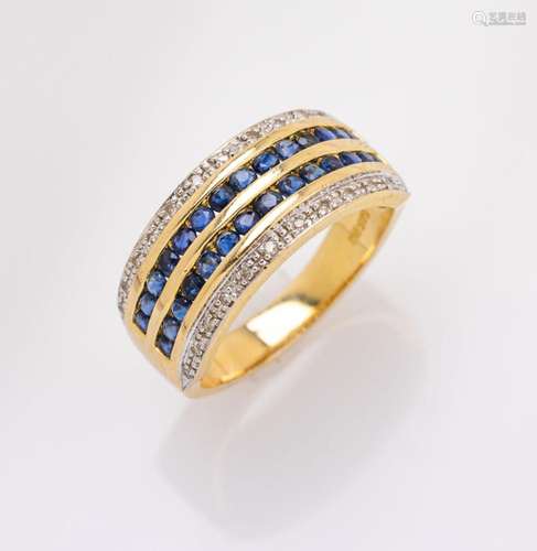 14 kt gold ring with sapphires and diamonds