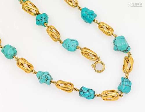 14 kt gold necklace with turquoises