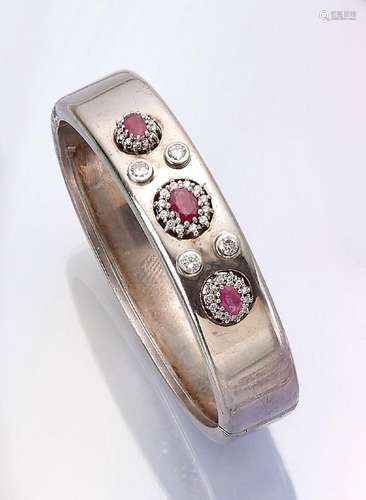 Silver bangle with rubies and brilliants