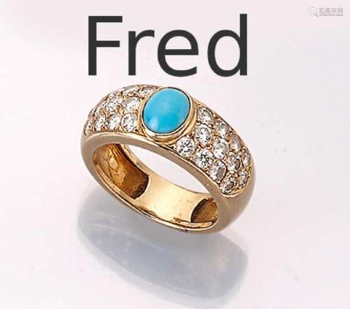 18 kt gold ring with turquoise and diamonds
