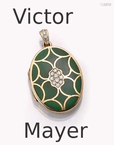 14 kt gold locketpendant with enamel and brilliants