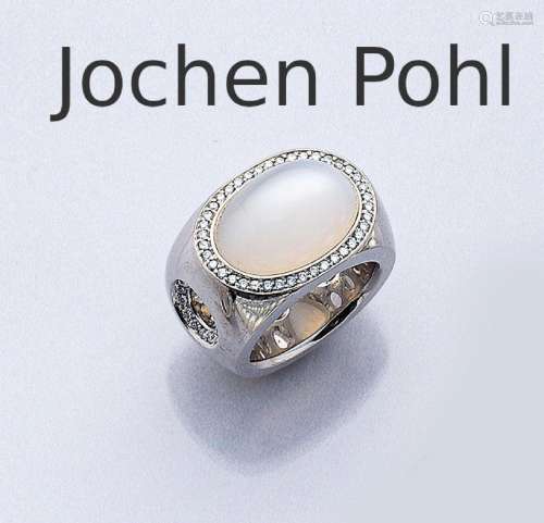 Extravagant platinum ring JOCHEN POHL with moonstone and bri...