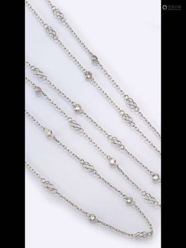 Extra-long platinum necklace with brilliants