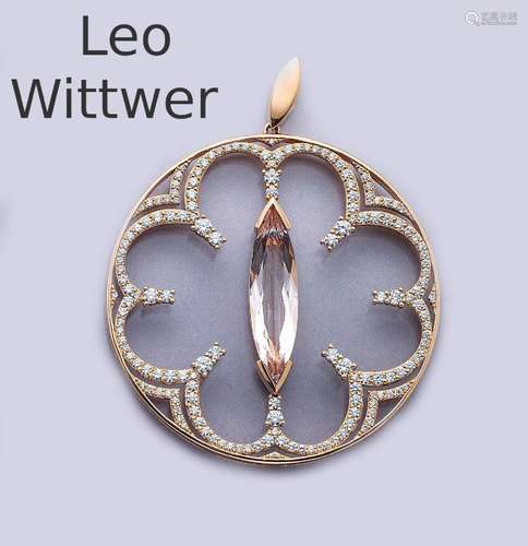 18 kt gold LEO WITTWER pendant with morganite and brilliants