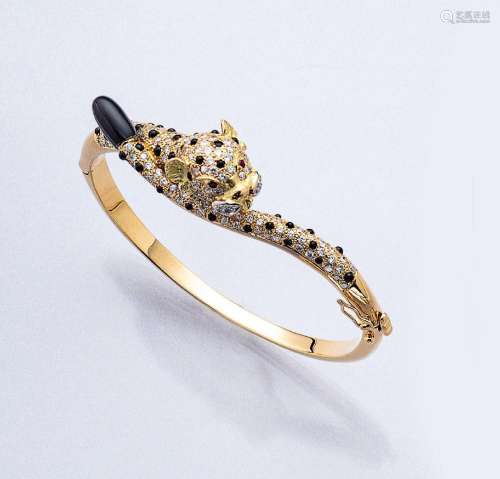 18 kt gold bangle with brilliants and onyx