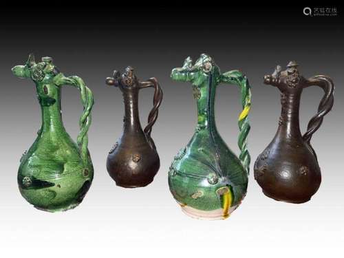 FOUR CANAKKALE POTTERY EWERS OTTOMAN TURKEY, 19TH CENTURY