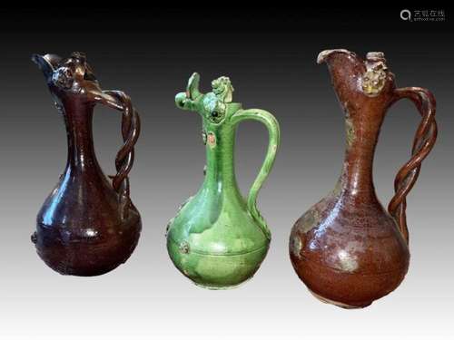 THREE CANAKKALE POTTERY EWERS OTTOMAN TURKEY, 19TH CENTURY