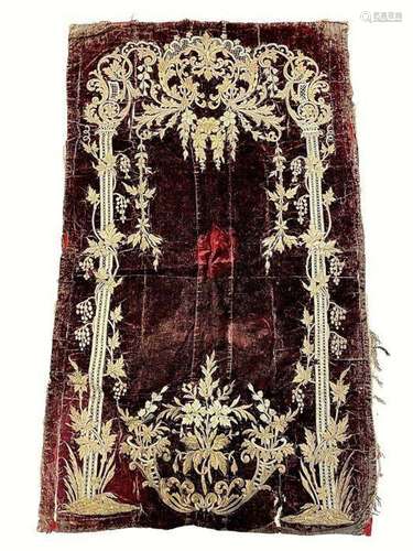 A 19TH CENTURY OTTOMAN GILT METAL THREAD FLORAL EMBROIDERY O...