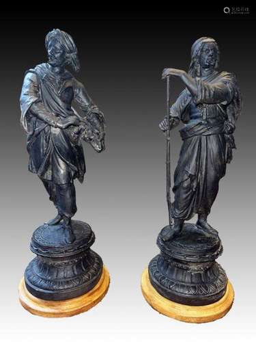 Pair Of Cast Iron Turkish Figures, Ottoman, 20th Century