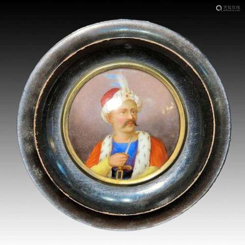 OTTOMAN PORCELAIN FRAMED PORTRAIT OF A TURKISH NOBLE FRENCH ...