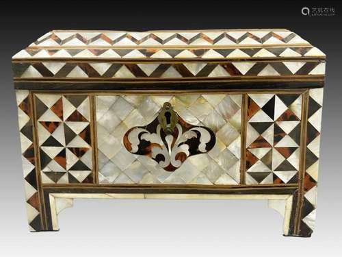 AN OTTOMAN MOTHER-OF-PEARL AND TORTOISESHELL INLAID CASKET 1...