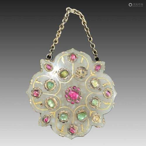 Ottoman Gem Set Jade Pendant With Precious Stones, 17th Cent...