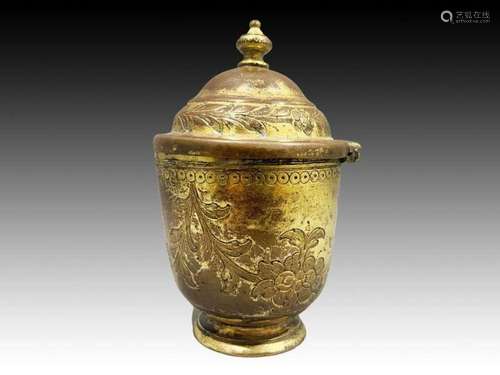 AN OTTOMAN GILT COPPER TOMBAK LIDDED CUP, TURKEY, 19TH CENTU...