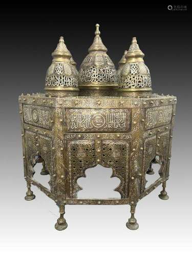 IMPRESSIVE MAMLUK REVIVAL INCENSE BURNER SILVER & COPPER...