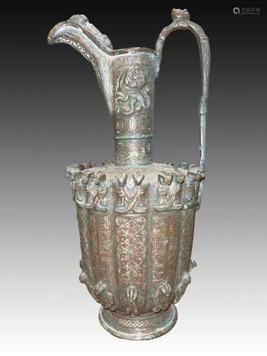 A SILVER INLAID SELJUK BRONZE EWER, PERSIA, 12TH CENTURY