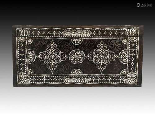 A small hardwood chest inlaid with mother of pearl, 19th cen...