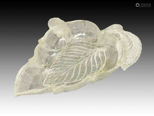 Indian Mughal Rock Crystal In The Shape Of A Leaf Dish, 19th...