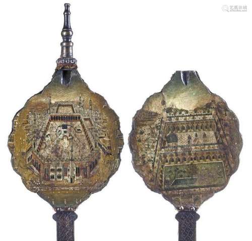 TWO INDIAN PANELS DEPICTING THE KAABA AND MEDINA 19TH CENTUR...