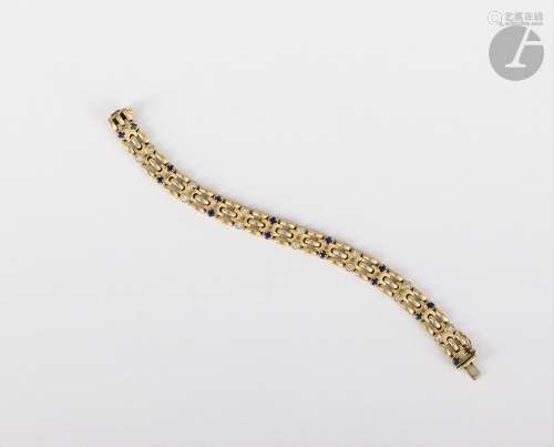 Bracelet articulé en or 14K (585), serti de diamants ronds d...