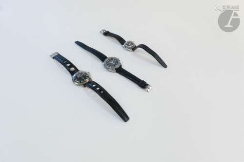 Lot composé de 3 montres bracelet en acier dont deux YEMA et...