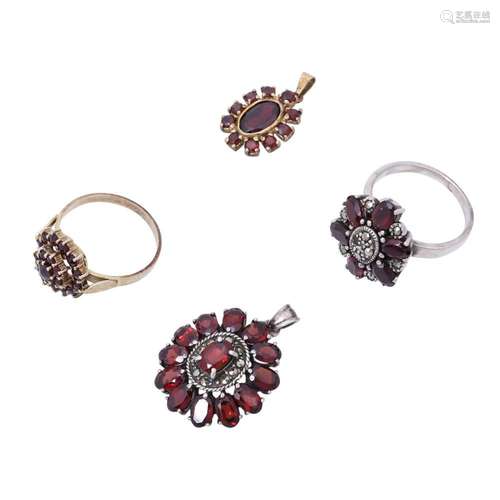 4-teiliges Konvolut Granatschmuck,