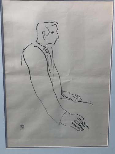 INK ON PAPER OF MAN PORTRIAIT SIGNED BY SANYU