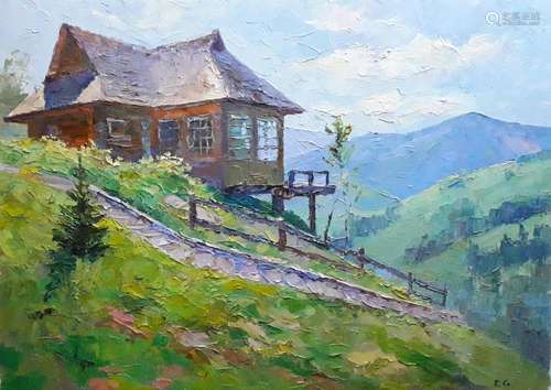 No Reserved Oil painting Carpathian lodge Serdyuk