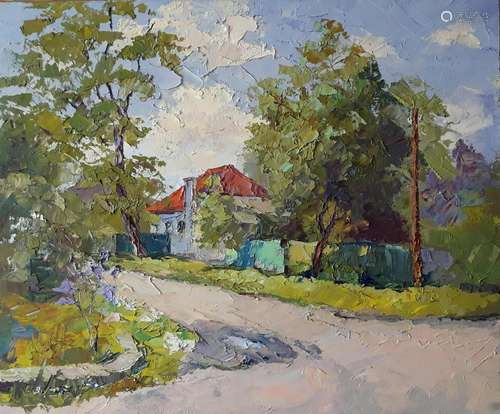 No Reserved Oil painting House with a red roof Serdyuk