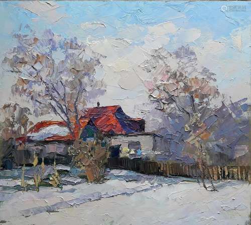 No Reserved Oil painting House with a red roof Serdyuk