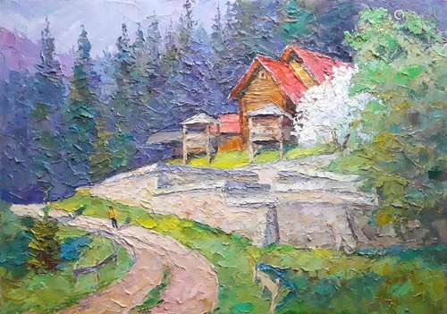 No Reserved Oil painting Spring in the Carpathians