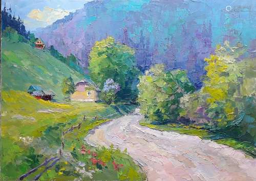 No Reserved Oil painting Road in the mountains Serdyuk